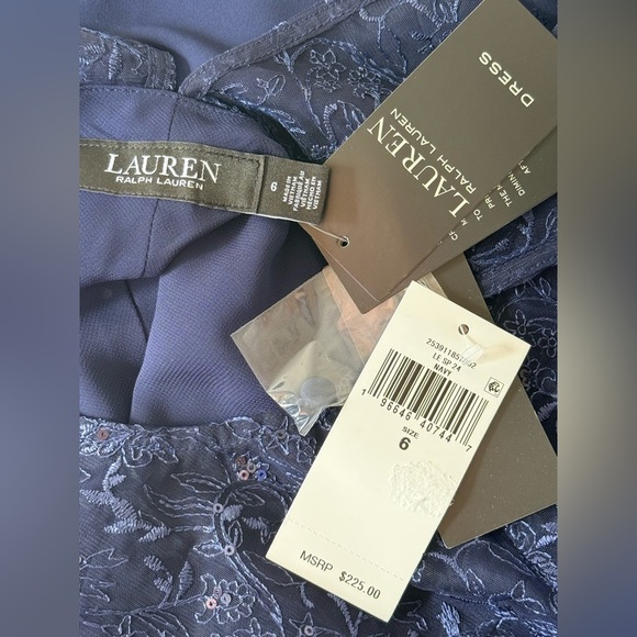 Ralph Lauren Black Label Navy Blue Sequins Georgette Sleeveless Cocktail Dress 6 - Picture 3 of 10